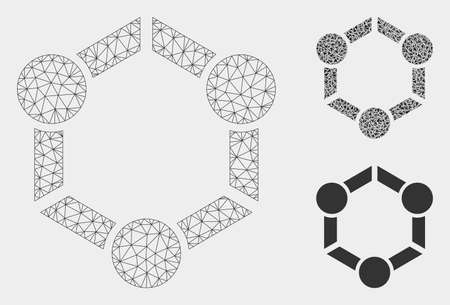 Mesh human union model with triangle mosaic icon. Wire frame polygonal mesh of human union. Vector composition of triangle parts in different sizes, and color tones. Abstract flat mesh human union,のイラスト素材