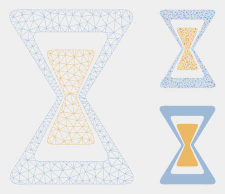 Mesh sand clock model with triangle mosaic icon. Wire carcass polygonal mesh of sand clock. Vector composition of triangle parts in different sizes, and color shades. Abstract flat mesh sand clock,のイラスト素材