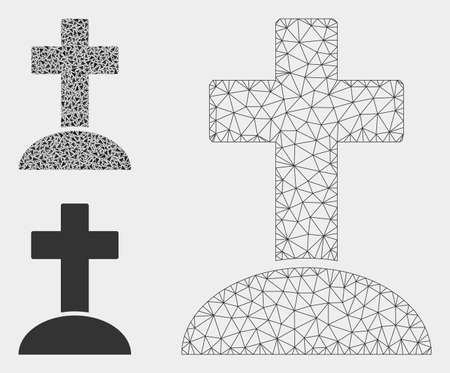 Mesh grave model with triangle mosaic icon. Wire frame polygonal mesh of grave. Vector mosaic of triangle parts in variable sizes, and color tinges. Abstract 2d mesh grave, created from triangles.のイラスト素材