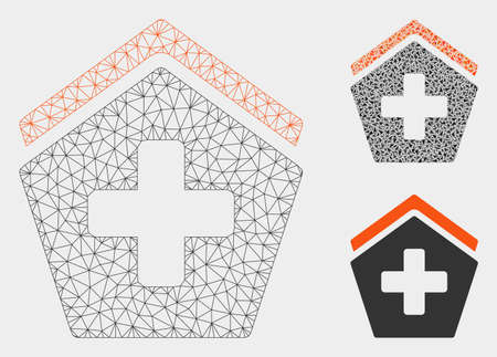 Mesh hospital model with triangle mosaic icon. Wire frame triangular mesh of hospital. Vector mosaic of triangle parts in various sizes, and color shades. Abstract flat mesh hospital,のイラスト素材
