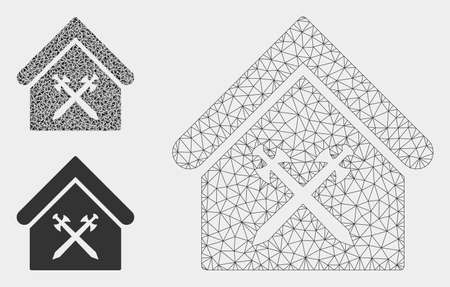 Mesh guard office model with triangle mosaic icon. Wire carcass triangular mesh of guard office. Vector mosaic of triangle elements in various sizes, and color tinges. Abstract flat mesh guard office,のイラスト素材