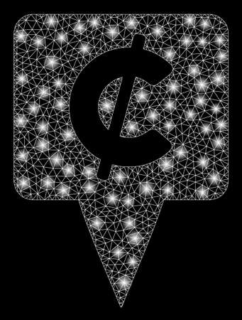 Glowing mesh cent map pointer with glow effect. Abstract illuminated model of cent map pointer icon. Shiny wire carcass polygonal mesh cent map pointer. Vector abstraction on a black background.のイラスト素材