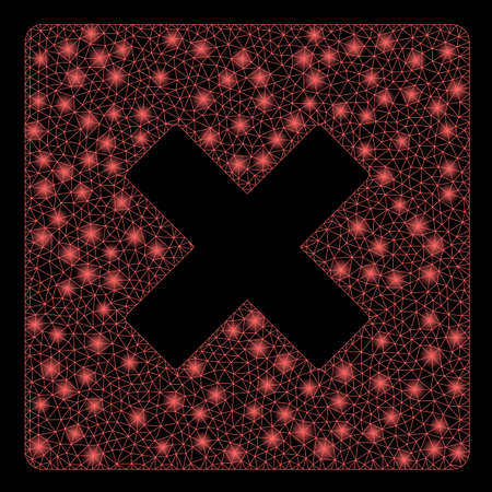 Glossy mesh close with lightspot effect. Abstract illuminated model of close icon. Shiny wire frame triangular network close. Vector abstraction on a black background.のイラスト素材