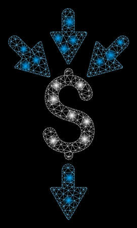 Glossy mesh combine payments with sparkle effect. Abstract illuminated model of combine payments icon. Shiny wire frame triangular mesh combine payments. Vector abstraction on a black background.のイラスト素材