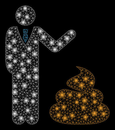 Bright mesh manager show shit with sparkle effect. Abstract illuminated model of manager show shit icon. Shiny wire carcass triangular mesh manager show shit. Vector abstraction on a black background.のイラスト素材