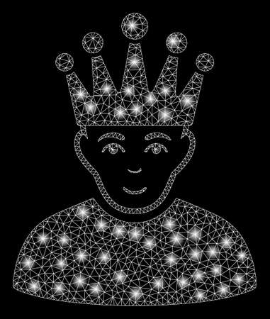 Flare mesh moderator with sparkle effect. Abstract illuminated model of moderator icon. Shiny wire frame polygonal network moderator. Vector abstraction on a black background.のイラスト素材