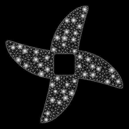 Glowing mesh mincer knife with glow effect. Abstract illuminated model of mincer knife icon. Shiny wire frame polygonal mesh mincer knife. Vector abstraction on a black background.のイラスト素材