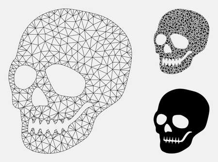 Mesh skull model with triangle mosaic icon. Wire carcass triangular network of skull. Vector mosaic of triangle parts in variable sizes, and color tints. Abstract 2d mesh skull,のイラスト素材