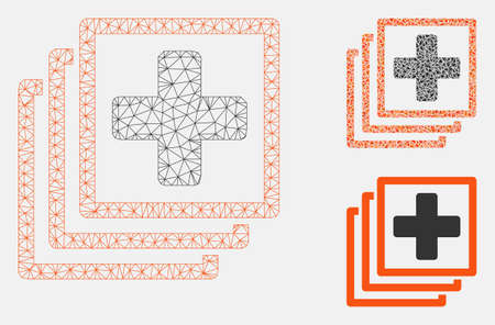 Mesh medical docs model with triangle mosaic icon. Wire frame triangular network of medical docs. Vector mosaic of triangles in different sizes, and color tinges. Abstract 2d mesh medical docs,のイラスト素材
