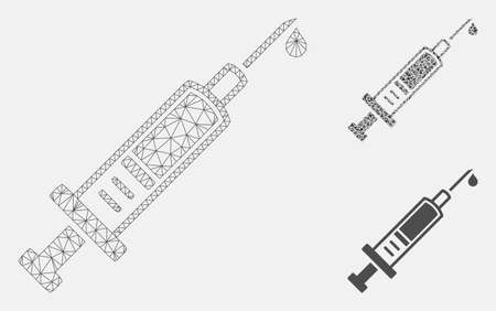 Mesh injection model with triangle mosaic icon. Wire frame polygonal mesh of injection. Vector mosaic of triangle parts in different sizes, and color tones. Abstract flat mesh injection,のイラスト素材