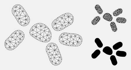 Mesh yeast model with triangle mosaic icon. Wire frame triangular network of yeast. Vector mosaic of triangle elements in variable sizes, and color tinges. Abstract 2d mesh yeast,のイラスト素材