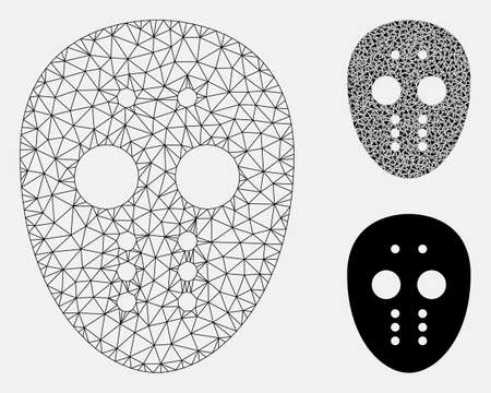 Mesh maniac mask model with triangle mosaic icon. Wire carcass triangular mesh of maniac mask. Vector composition of triangle elements in various sizes, and color tinges. Abstract 2d mesh maniac mask,のイラスト素材