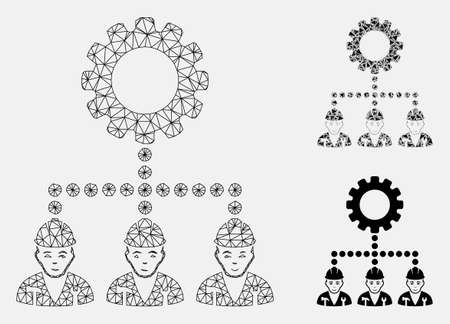 Mesh service staff model with triangle mosaic icon. Wire carcass triangular mesh of service staff. Vector composition of triangles in different sizes, and color shades.のイラスト素材