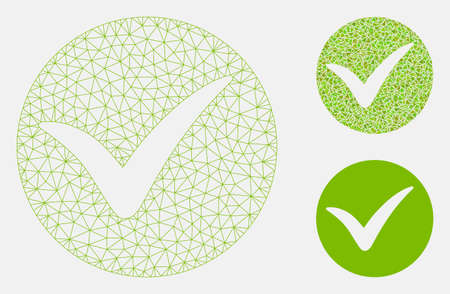 Mesh yes check model with triangle mosaic icon. Wire frame polygonal mesh of yes check. Vector mosaic of triangle elements in different sizes, and color tones. Abstract flat mesh yes check,のイラスト素材