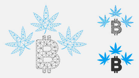Mesh marijuana Bitcoin business model with triangle mosaic icon. Wire carcass triangular mesh of marijuana Bitcoin business. Vector mosaic of triangle elements in variable sizes, and color tinges.のイラスト素材