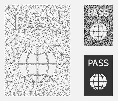 Mesh passport model with triangle mosaic icon. Wire frame polygonal mesh of passport. Vector mosaic of triangle elements in different sizes, and color tints. Abstract flat mesh passport,のイラスト素材