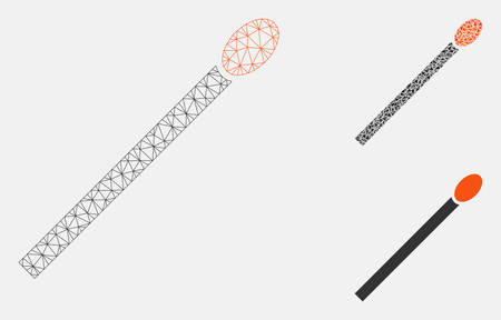 Mesh match model with triangle mosaic icon. Wire carcass polygonal mesh of match. Vector mosaic of triangle parts in variable sizes, and color tones. Abstract flat mesh match,のイラスト素材