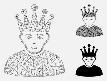 Mesh moderator model with triangle mosaic icon. Wire carcass polygonal network of moderator. Vector mosaic of triangle parts in variable sizes, and color hues. Abstract 2d mesh moderator,のイラスト素材