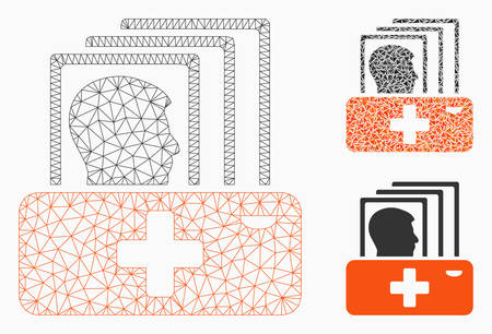 Mesh patient catalog model with triangle mosaic icon. Wire frame triangular mesh of patient catalog. Vector composition of triangle parts in various sizes, and color tints.のイラスト素材