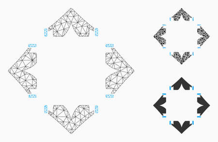 Mesh tent camp model with triangle mosaic icon. Wire carcass polygonal network of tent camp. Vector mosaic of triangle parts in variable sizes, and color tints. Abstract flat mesh tent camp,のイラスト素材