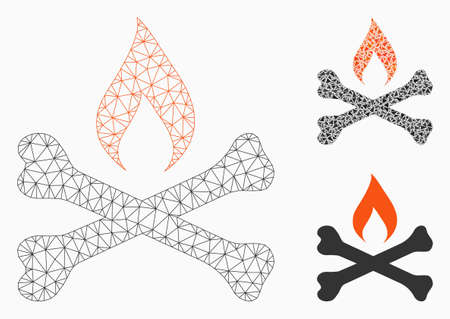 Mesh mortal ignition model with triangle mosaic icon. Wire carcass polygonal mesh of mortal ignition. Vector composition of triangle elements in different sizes, and color hues.のイラスト素材