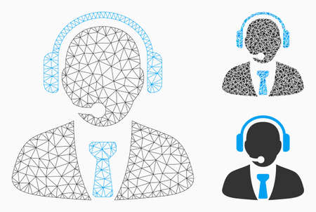 Mesh support manager model with triangle mosaic icon. Wire carcass triangular mesh of support manager. Vector mosaic of triangle elements in various sizes, and color hues.のイラスト素材