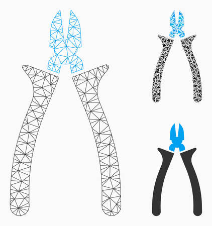 Mesh nippers model with triangle mosaic icon. Wire carcass triangular network of nippers. Vector mosaic of triangle elements in different sizes, and color tinges. Abstract 2d mesh nippers,のイラスト素材