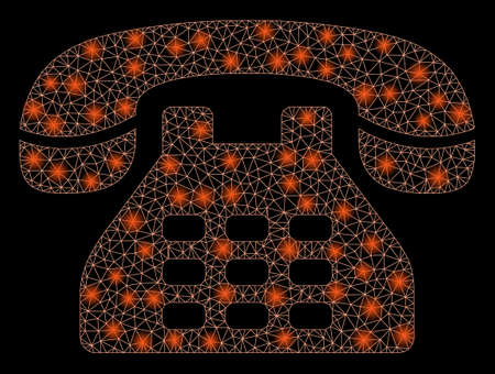 Glossy mesh phone with glare effect. Abstract illuminated model of phone icon. Shiny wire carcass polygonal mesh phone. Vector abstraction on a black background.のイラスト素材