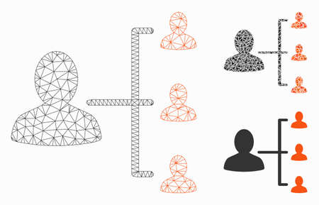 Mesh patient relations model with triangle mosaic icon. Wire carcass polygonal mesh of patient relations. Vector mosaic of triangle elements in variable sizes, and color tones.のイラスト素材