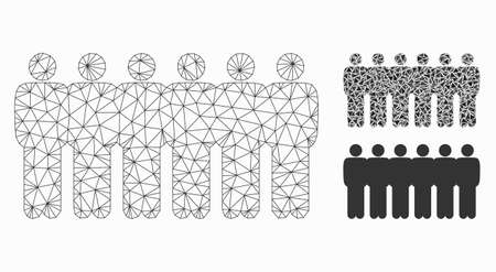 Mesh people demographics model with triangle mosaic icon. Wire frame polygonal network of people demographics. Vector mosaic of triangle elements in variable sizes, and color tints.のイラスト素材