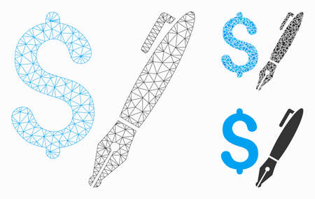 Mesh pencil price model with triangle mosaic icon. Wire carcass triangular mesh of pencil price. Vector mosaic of triangle parts in variable sizes, and color tinges. Abstract 2d mesh pencil price,のイラスト素材