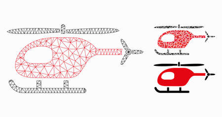 Mesh helicopter model with triangle mosaic icon. Wire carcass triangular mesh of helicopter. Vector composition of triangle parts in various sizes, and color hues. Abstract 2d mesh helicopter,のイラスト素材