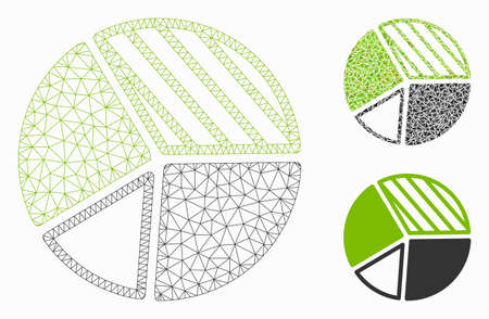 Mesh pie chart model with triangle mosaic icon. Wire carcass polygonal mesh of pie chart. Vector mosaic of triangle parts in various sizes, and color tints. Abstract 2d mesh pie chart,のイラスト素材