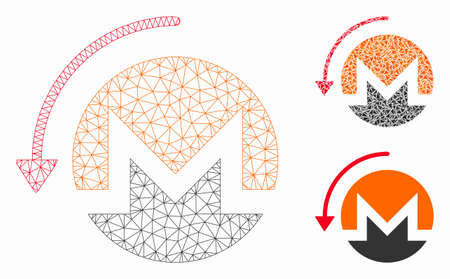 Mesh refund Monero model with triangle mosaic icon. Wire carcass polygonal mesh of refund Monero. Vector mosaic of triangle parts in various sizes, and color tinges. Abstract 2d mesh refund Monero,のイラスト素材
