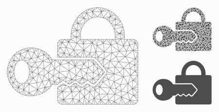 Mesh registration key model with triangle mosaic icon. Wire frame triangular mesh of registration key. Vector composition of triangle parts in different sizes, and color tones.のイラスト素材