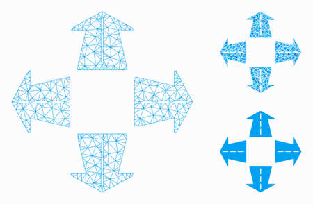 Mesh road directions model with triangle mosaic icon. Wire frame polygonal mesh of road directions. Vector collage of triangle parts in variable sizes, and color shades.のイラスト素材