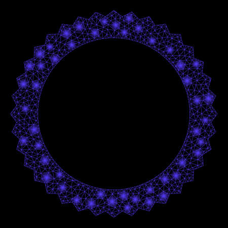 Flare mesh rosette seal frame with sparkle effect. Abstract illuminated model of rosette seal frame icon. Shiny wire carcass triangular mesh rosette seal frame.のイラスト素材