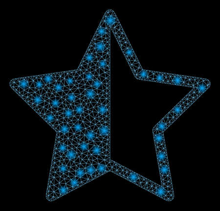 Glowing mesh rating star with sparkle effect. Abstract illuminated model of rating star icon. Shiny wire carcass triangular mesh rating star. Vector abstraction on a black background.のイラスト素材