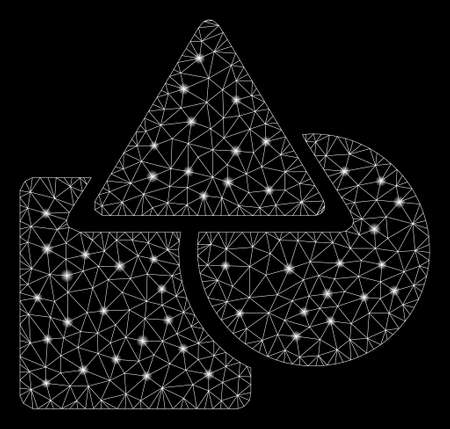 Glossy mesh geometric shapes with glow effect. Abstract illuminated model of geometric shapes icon. Shiny wire carcass polygonal mesh geometric shapes. Vector abstraction on a black background.のイラスト素材