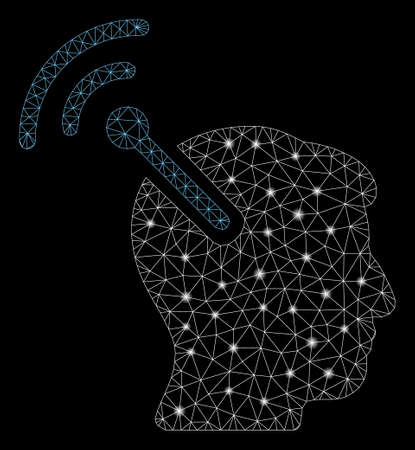 Glossy mesh radio neural interface with glitter effect. Abstract illuminated model of radio neural interface icon. Shiny wire frame polygonal mesh radio neural interface.のイラスト素材