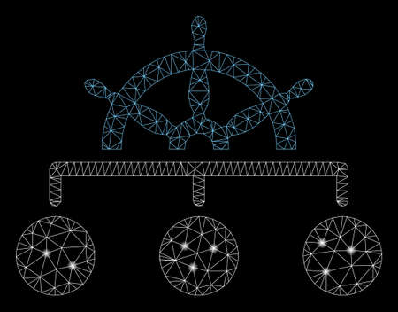 Glossy mesh rule structure with glare effect. Abstract illuminated model of rule structure icon. Shiny wire carcass triangular network rule structure. Vector abstraction on a black background.のイラスト素材
