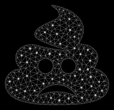 Glowing mesh sad shit with glow effect. Abstract illuminated model of sad shit icon. Shiny wire carcass polygonal mesh sad shit. Vector abstraction on a black background.のイラスト素材