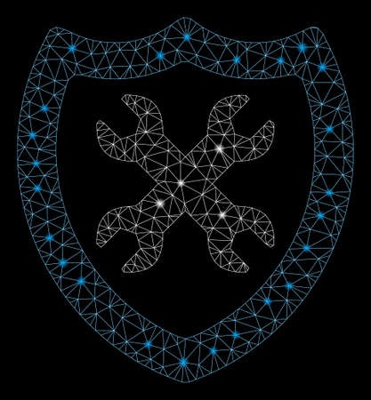 Glowing mesh security configuration with glitter effect. Abstract illuminated model of security configuration icon. Shiny wire frame triangular mesh security configuration.のイラスト素材