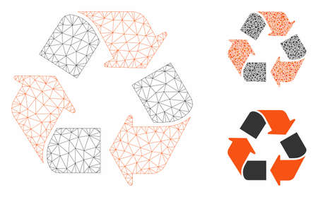 Mesh recycle model with triangle mosaic icon. Wire carcass triangular mesh of recycle. Vector mosaic of triangle parts in various sizes, and color tinges. Abstract 2d mesh recycle,のイラスト素材