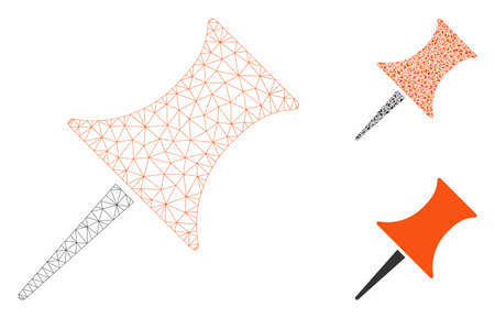 Mesh pin model with triangle mosaic icon. Wire frame triangular mesh of pin. Vector mosaic of triangle elements in different sizes, and color tinges. Abstract 2d mesh pin,のイラスト素材