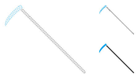 Mesh scythe model with triangle mosaic icon. Wire carcass triangular mesh of scythe. Vector mosaic of triangle parts in various sizes, and color shades. Abstract 2d mesh scythe,のイラスト素材
