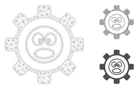 Mesh service gear shout face model with triangle mosaic icon. Wire carcass polygonal mesh of service gear shout face. Vector mosaic of triangle elements in variable sizes, and color tones.のイラスト素材