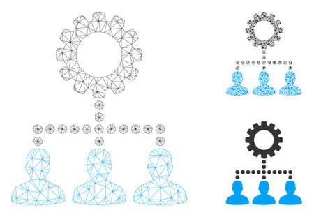 Mesh service staff model with triangle mosaic icon. Wire frame polygonal mesh of service staff. Vector mosaic of triangle parts in different sizes, and color shades. Abstract 2d mesh service staff,のイラスト素材