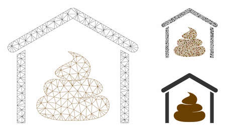 Mesh shit storage hangar model with triangle mosaic icon. Wire carcass polygonal mesh of shit storage hangar. Vector mosaic of triangle elements in different sizes, and color tones.のイラスト素材