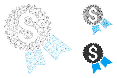 Mesh money award model with triangle mosaic icon. Wire frame polygonal network of money award. Vector mosaic of triangle parts in different sizes, and color tints. Abstract 2d mesh money award,のイラスト素材
